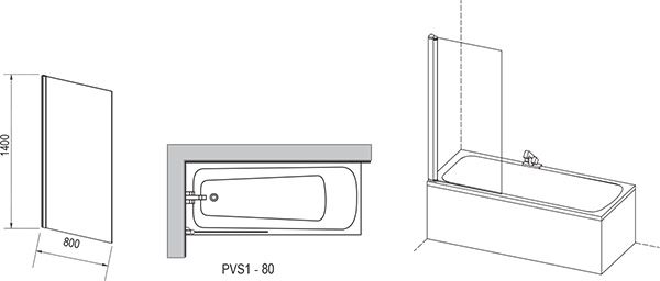 Шторка для ванни нерухома одноелементна PVS1-80 Transparent (79840C00Z1), RAVAK