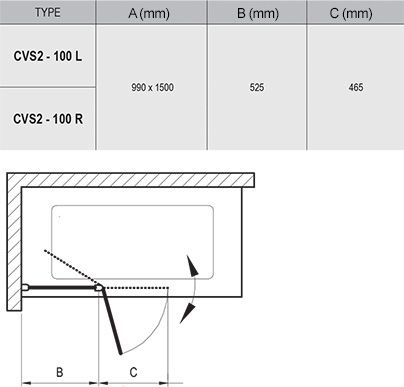 Шторка для ванни двохелементна CVS2-100 R Transparent, (7QRA0C00Z1) RAVAK